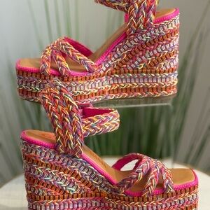 NWOB GIANNI BINI Colorful Woven Platform Wedges
